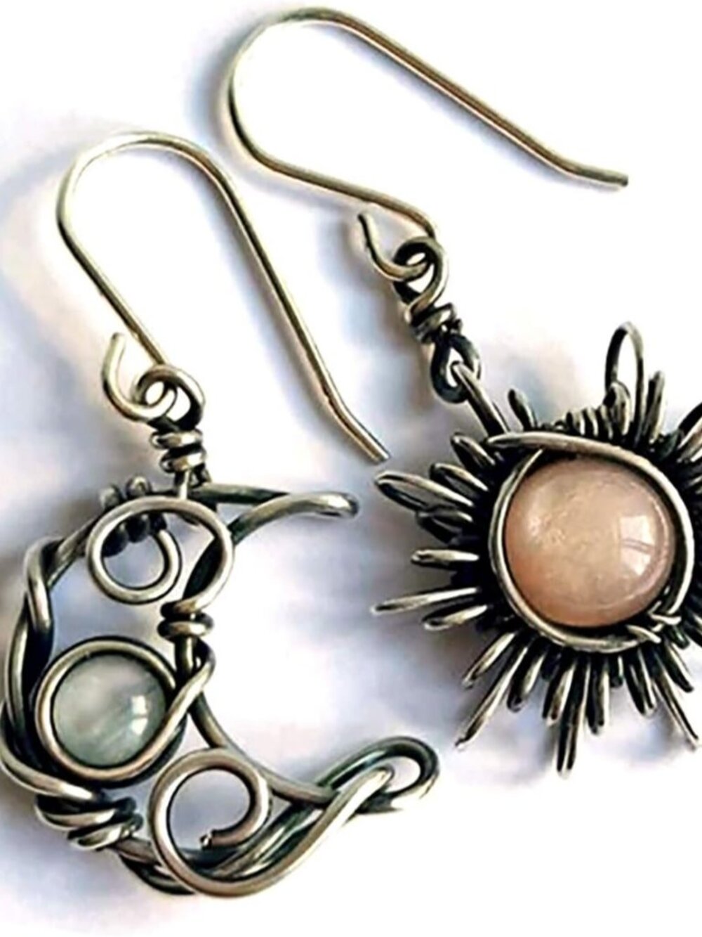 Boho Opal Sun and Moon Drop Dangle Earrings Moonstone Natural Stone Hook Bohemia